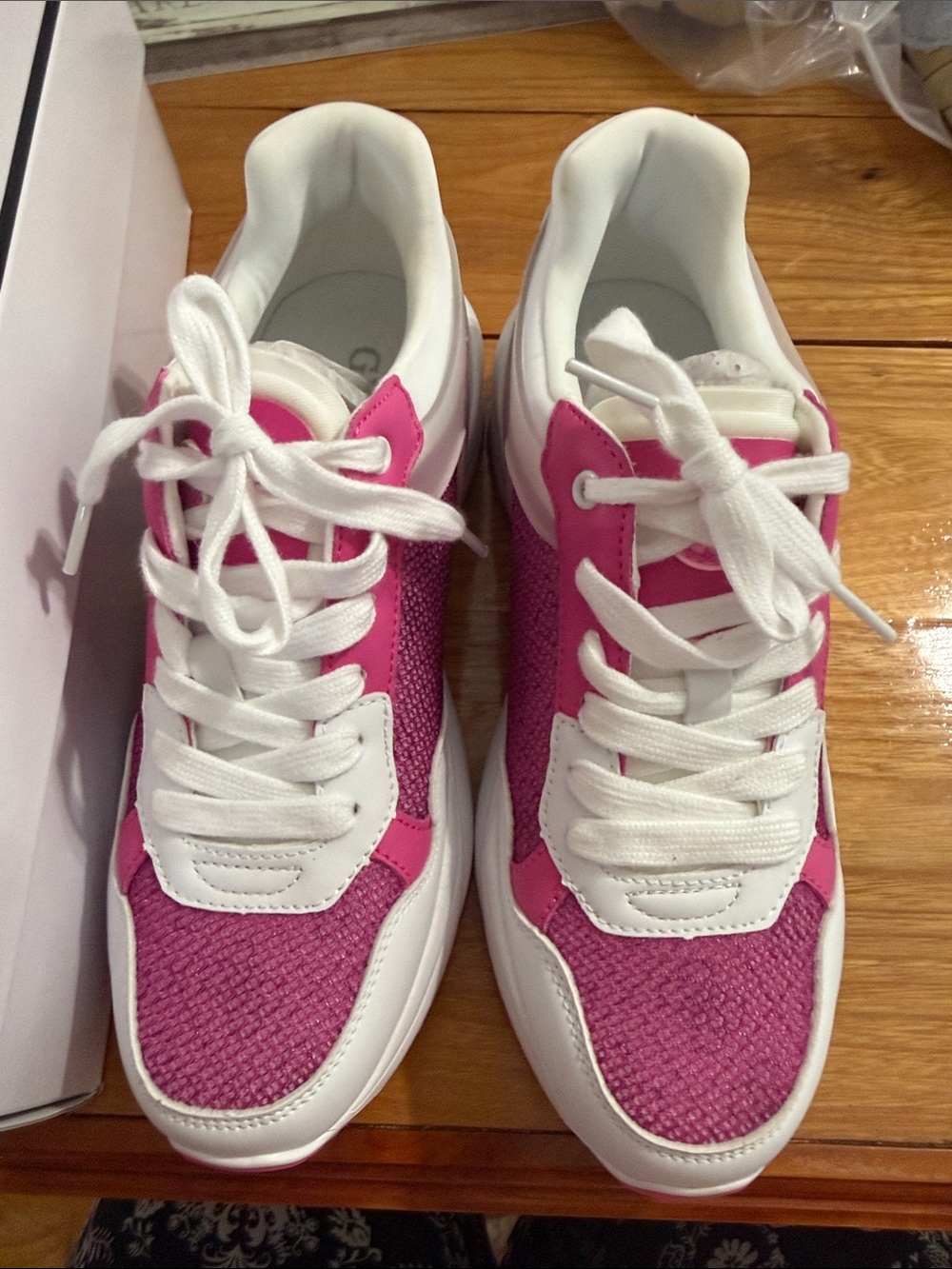 Guess Pink and White Women's Fashion Sneakers